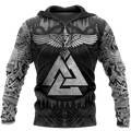 FUNSTUFFPRINT Viticstoreac Vikings Raven Tattoo Sign Black And White 3D Hoodie and Zip Hoodie