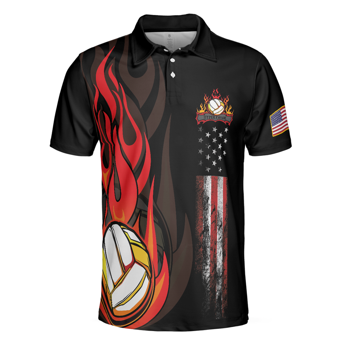 Volleyball Flame Short Sleeve Polo Shirt, Black American Flag Polo Shirt, Best Volleyball Shirt For Men