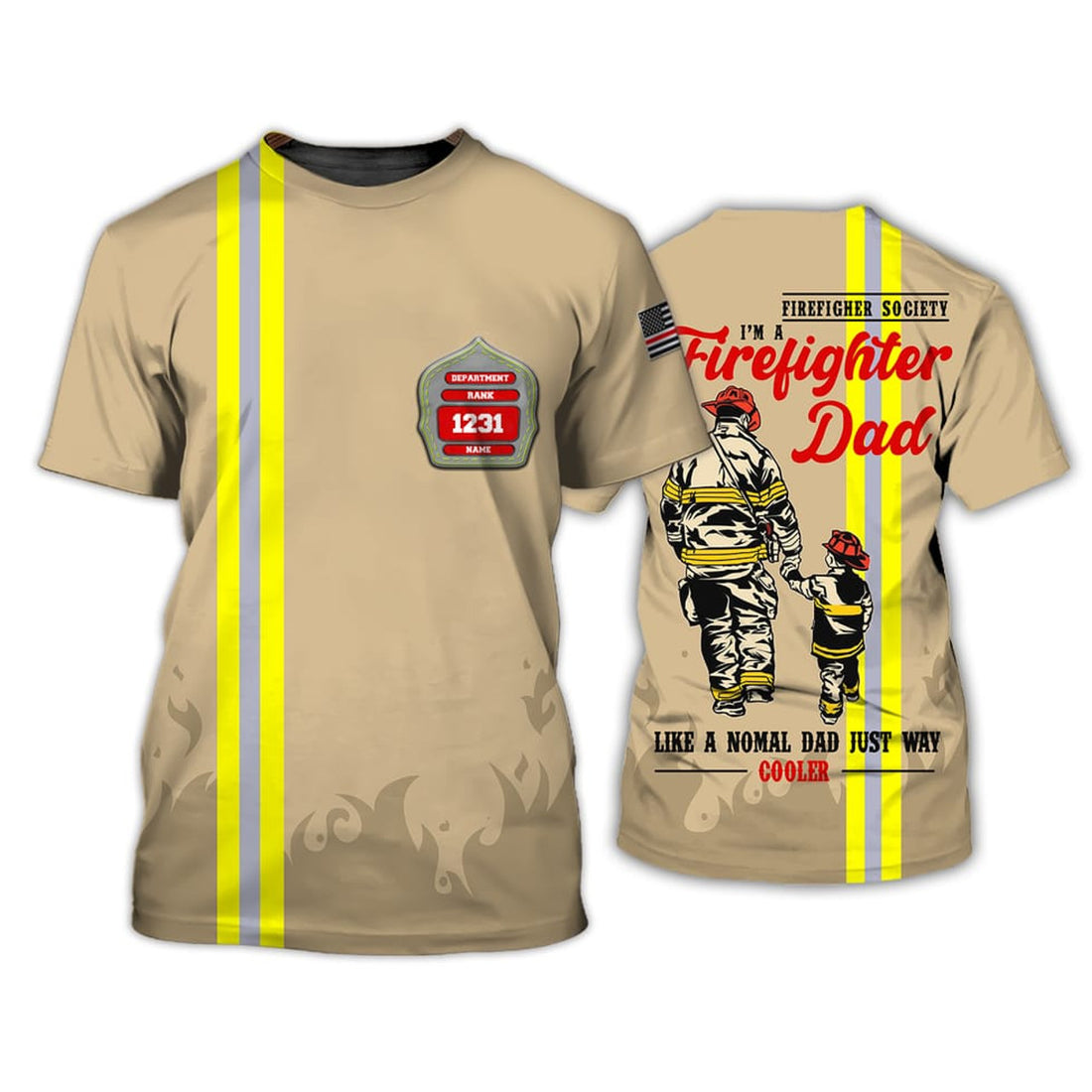 FUNSTUFFPRINT Firefighter Dad Like A Normal Dad, Personalized Name and Department Cooles3D T-shirt