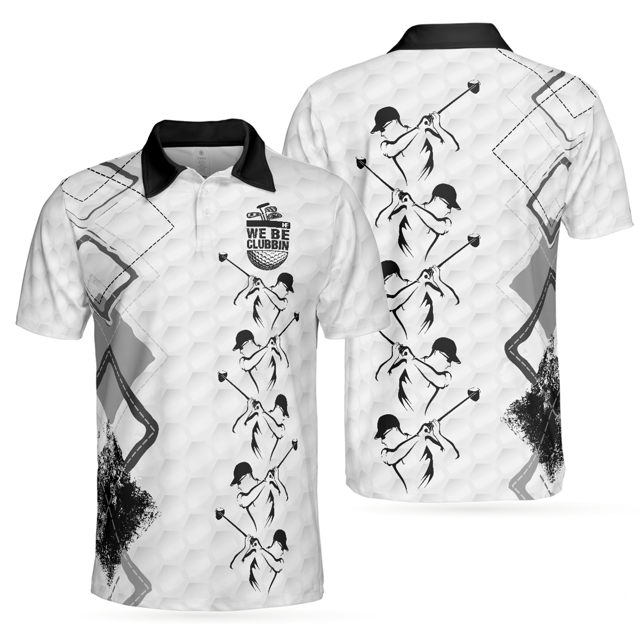 We Be Clubbin Golf Short Men's Polo Shirt, Golf Pattern Black And White Golfer Polo Shirt S-5XL
