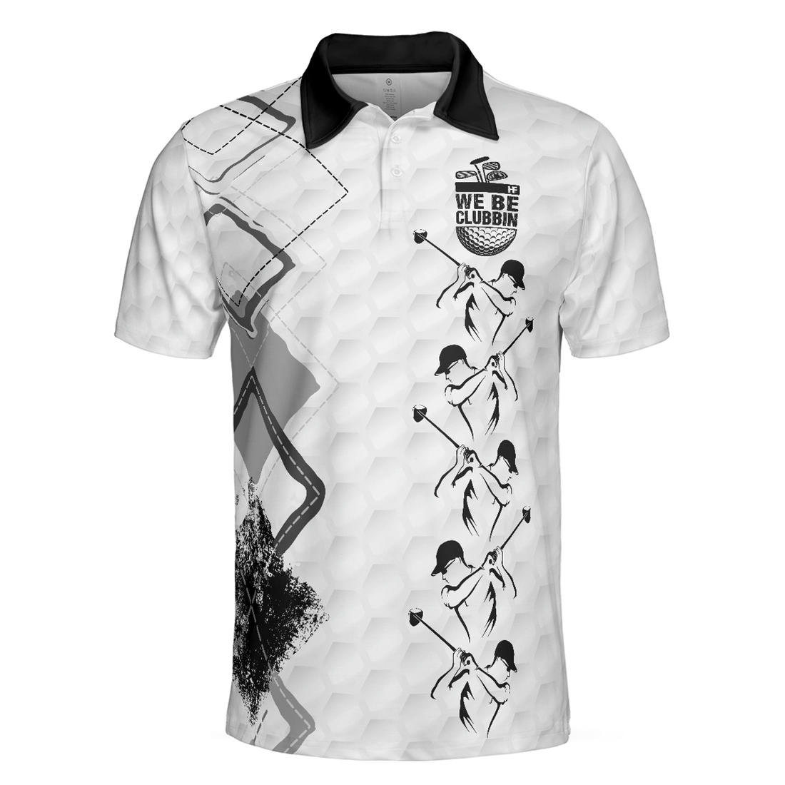 We Be Clubbin Golf Short Men's Polo Shirt, Golf Pattern Black And White Golfer Polo Shirt S-5XL