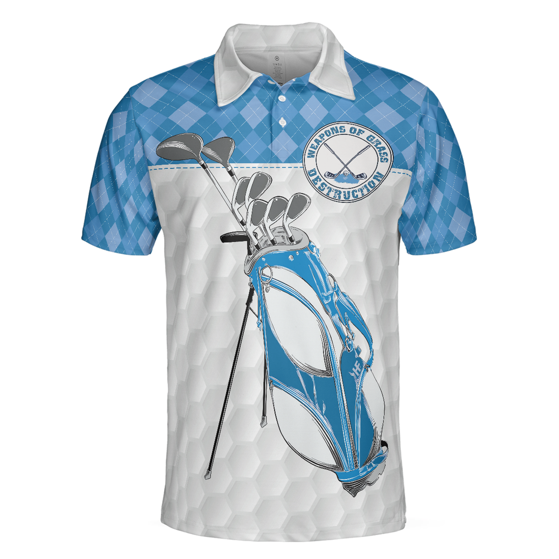 Weapons Of Grass Destruction Short Sleeve Polo Shirt, Golf Texture Blue Argyle Pattern Polo Shirt, Best Golf Shirt For Men