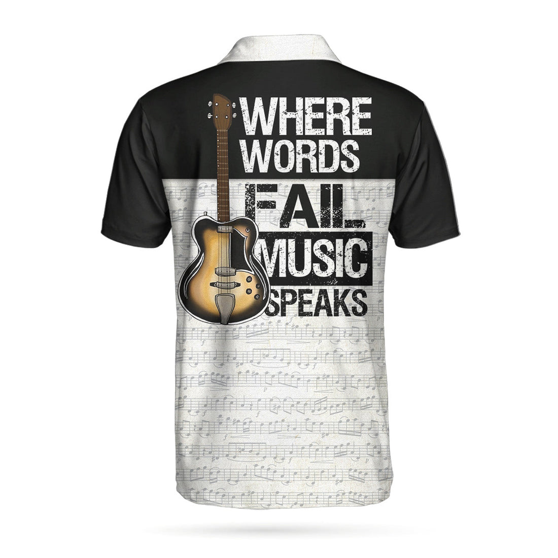 Where Words Fail Music Speaks Guitar Polo Shirt, Black And White Music Polo Shirt, Best Guitar Shirt For Men