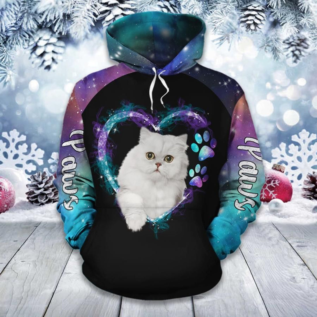 FUNSTUFFPRINT White British Shorthair Cat Paws Heart 3D Hoodie and Zip Hoodie