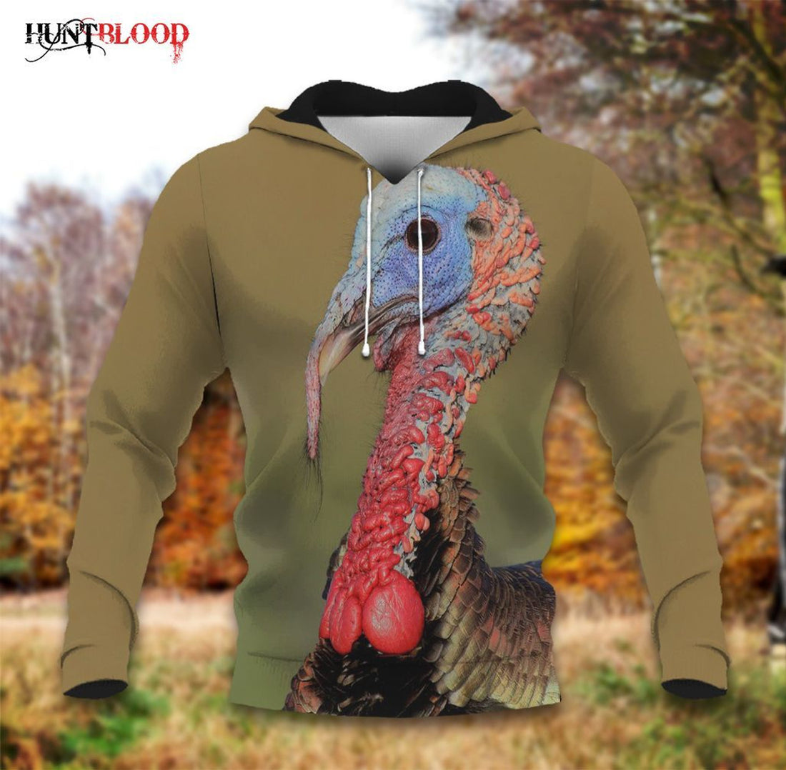 FUNSTUFFPRINT Wild Turkey Thin Head 3D Hoodie and Zip Hoodie