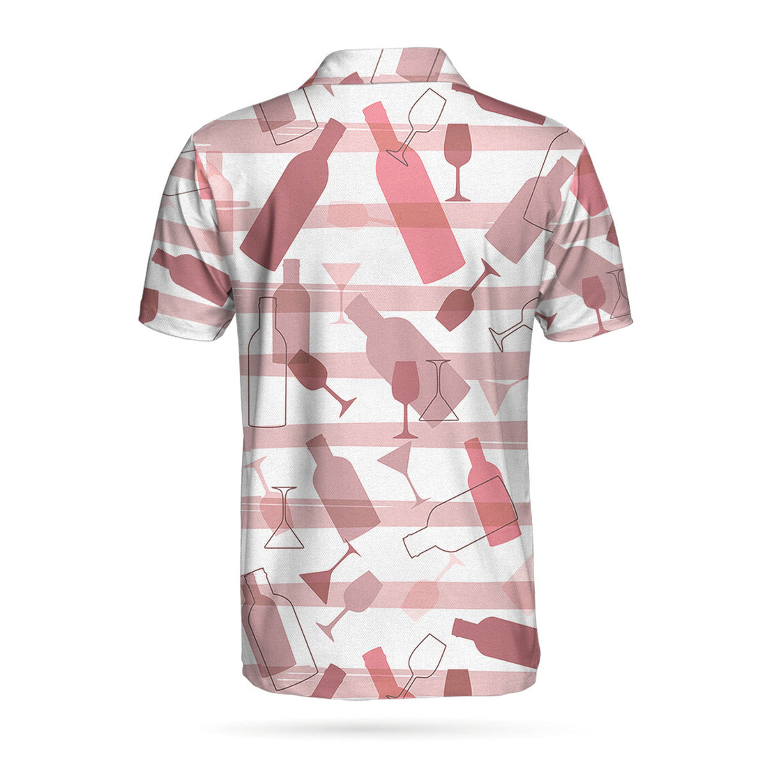 Wine Pattern Short Sleeve Polo Shirt, Pink Horizontal Stripe Polo Shirt, Best Wine Drinking Shirt For Men