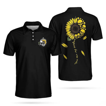 You Are My Sunshine Skull Sunflower Polo Shirt, Simple Black Polo Shirt For Men And Women