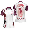 You Say Girl Can't Golf So Watch Me Leopard Golf Short Sleeve Women Polo Shirt, Plum Purple Wine Drinking Golf Shirt For Ladies