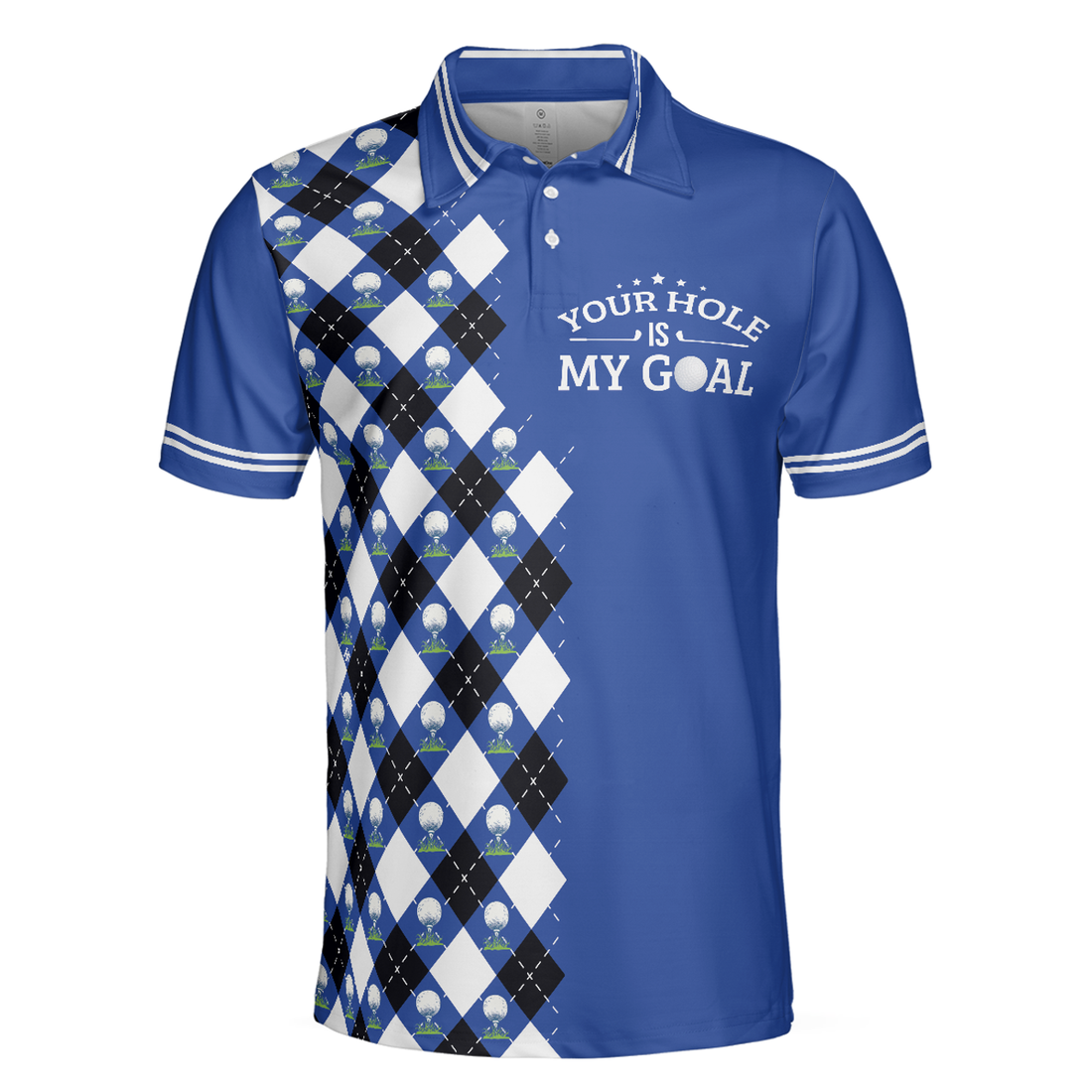 Your Hole Is My Goal Remastered Short Sleeve Golf Polo Shirt, Blue Argyle Pattern Polo Shirt, Best Golf Shirt For Men